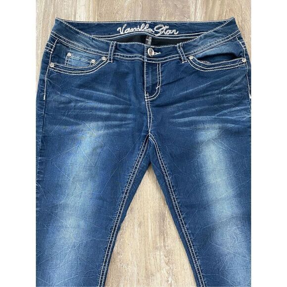 Vanilla Star Jeans Low Rise Stretchy Cropped Whiskering Women’s Juniors Sz 11 - Picture 2 of 7